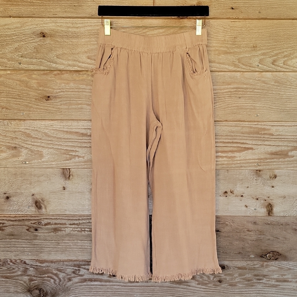 Umgee Size Small Light Brown Elastic Waist Linen Blend Pants